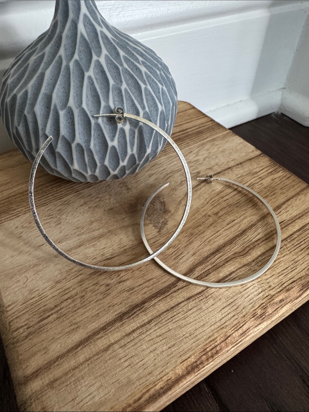 NWOT  Sterling Silver Large Hoop Earrings Textured
